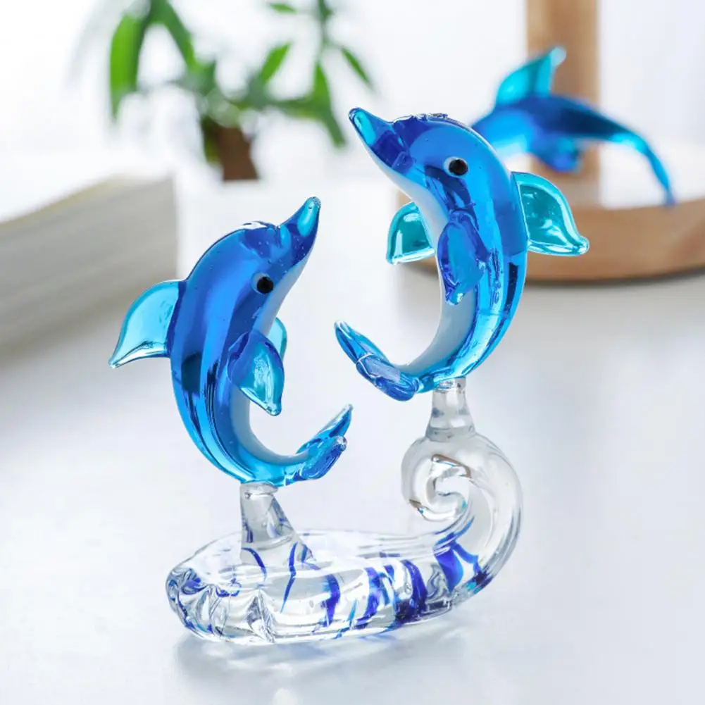 Dolphin Statue Glass Figurine Cute Dolphin Desktop Home Decoration Glass Craft Collection Animal Miniature Table Ornaments Gift