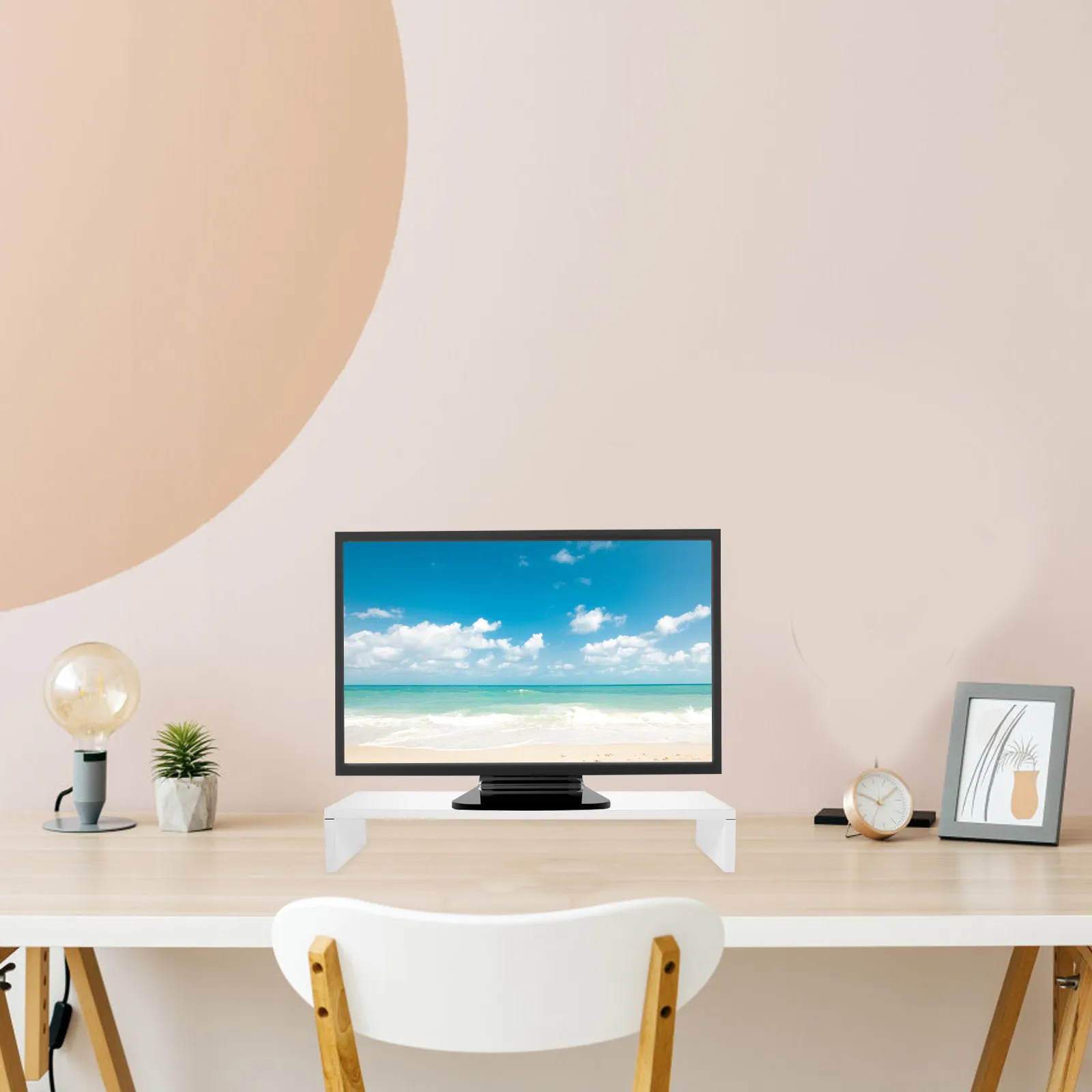 Computer Screen Riser Thick Board Desktop Monitor Stand Multi-Function Laptop TV Shelf White Height Extension Rack for Workspace