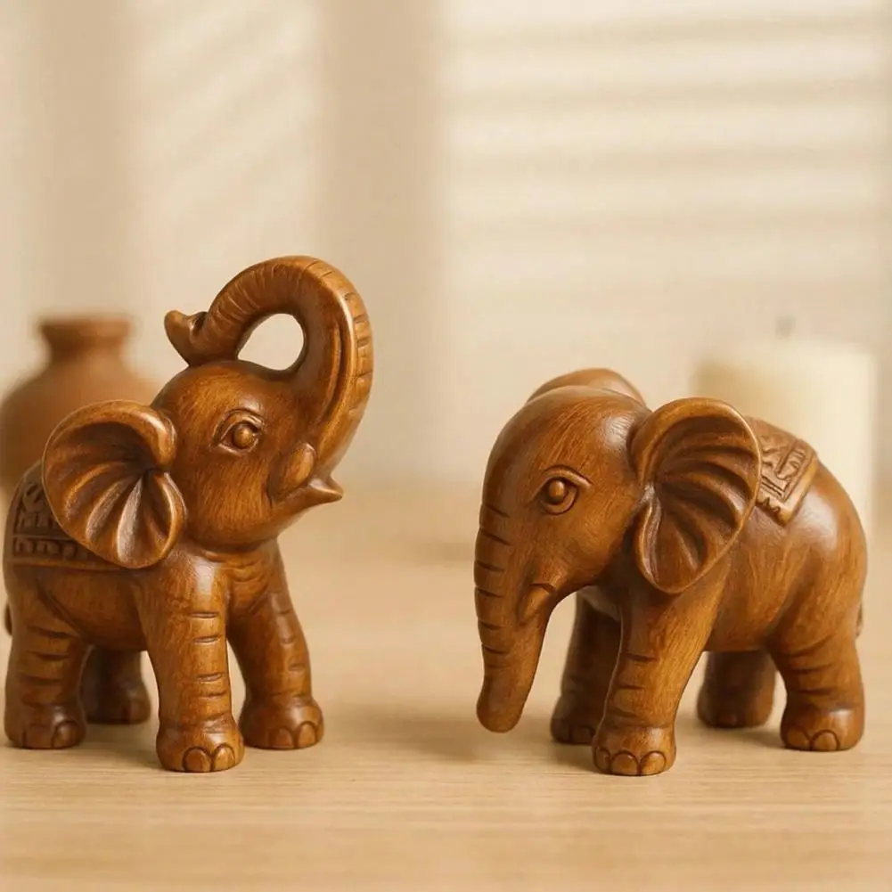 Decorative Sculpture Resin Wood Grain Figurine Resin Elephant Figurine Ornament Wood Grain Elephant Statue Auspicious for Home