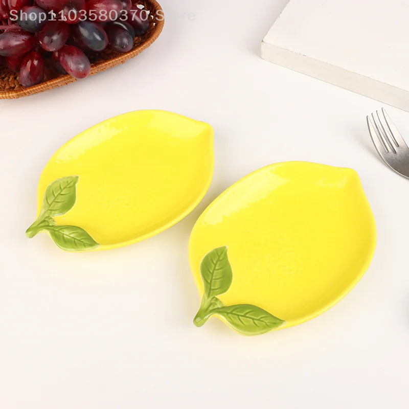 1Pc Cartoon Ceramic Lemon Shaped Ceramic Dish Salad Dish Family Fruit Snack Plate Kitchen Utensils Accessories