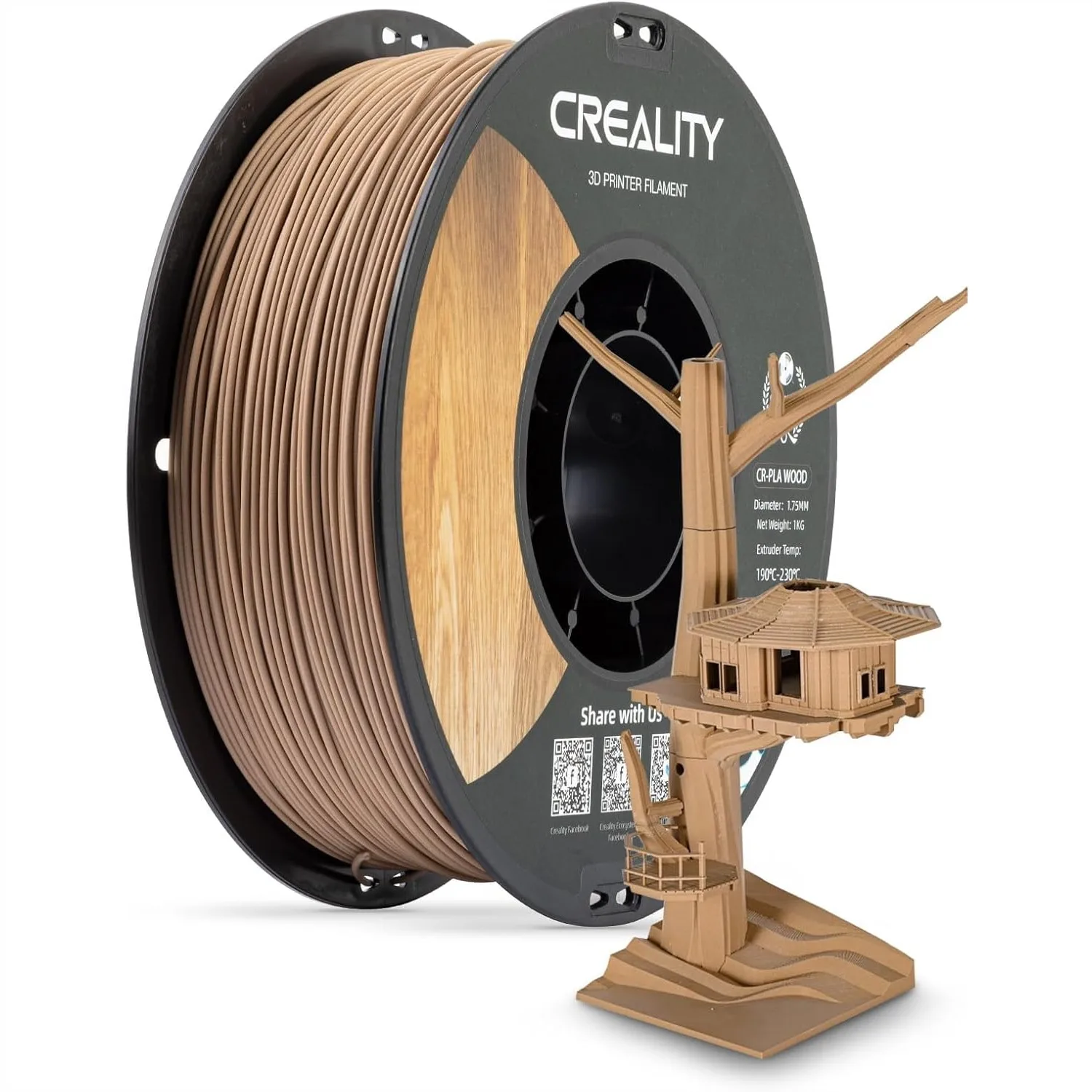 

Wood Filament PLA 1.75mm 1kg 2.2lbs Spool 3D Printer Filament Smooth Silk Texture Toughness for All Printers