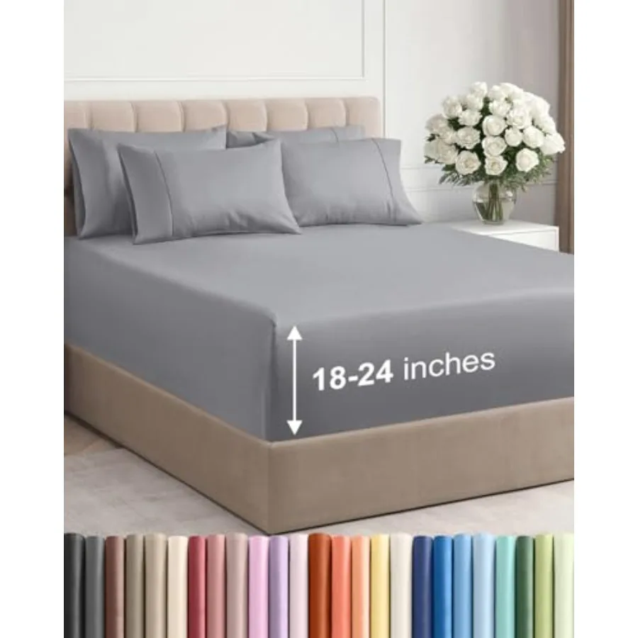 

Комплект постельного белья Extra Deep KinSheet - 6 предметов, дышащие и охлаждающие простыни - гостиничное качество для женщин, мужчин и подростков - легко и надежно фиксируются - размер S