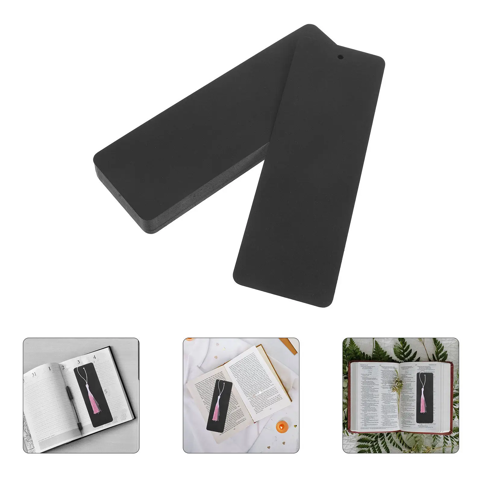 

50Pcs Blank Bookmarks Black Cardstock DIY Tags for School Teacher Craft Projects Page Markers with Holes Gift Tags