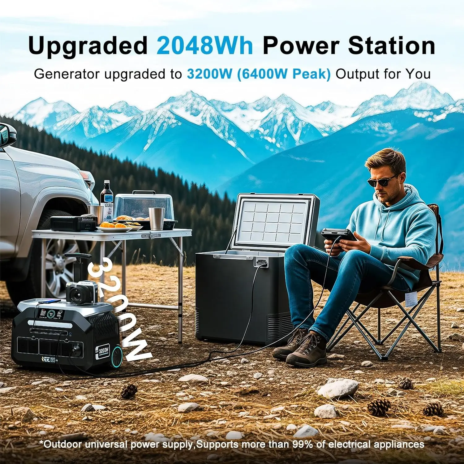 IEE 3200W Portable Power Station P3200, 2048Wh Solar Generator, 1800W AC Charging & 1000W Solar Charging, LiFePO4 Battery Genera view 2
