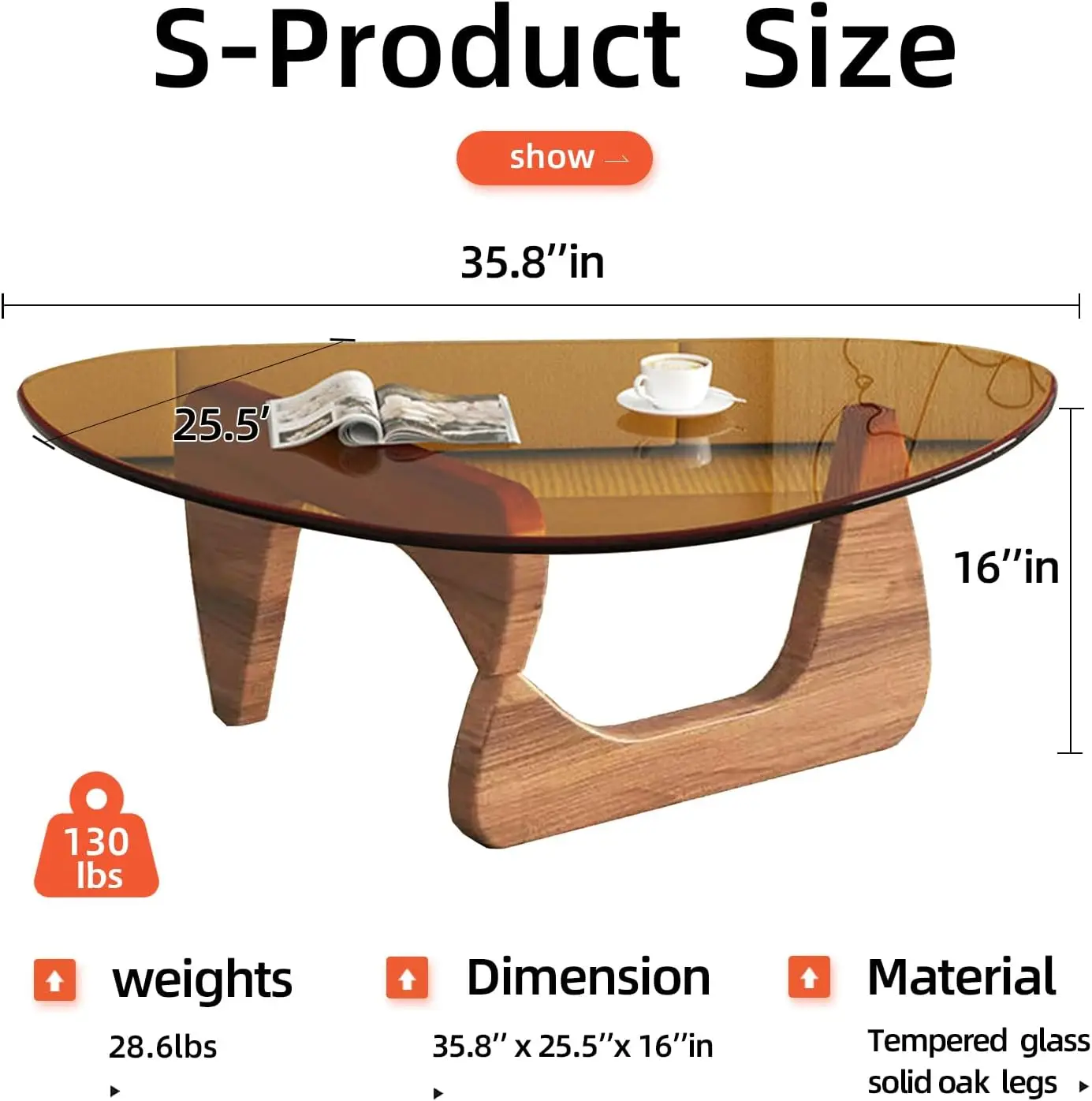 โต๊ะกาแฟกระจกทันสมัยสำหรับห้องนั่งเล่นสไตล์กลางศตวรรษ โต๊ะกาแฟขนาดเล็ก โต๊ะกาแฟมีสไตล์ เหมาะสำหรับห้องนอนและห้องนั่งเล่น