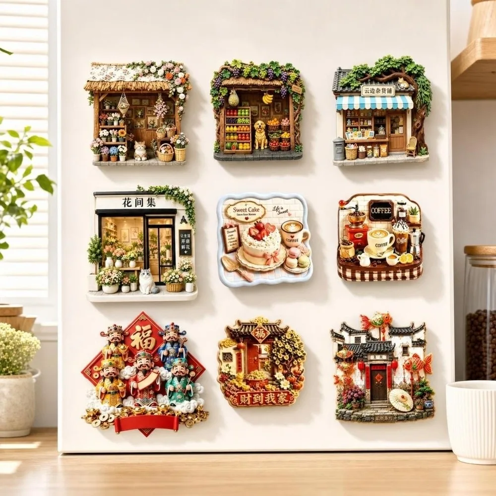 Chinese Style God of Wealth Refrigerator Magnet Shop Shape House Home Decoration Foods Cat Dog Magnetic Sticker Office