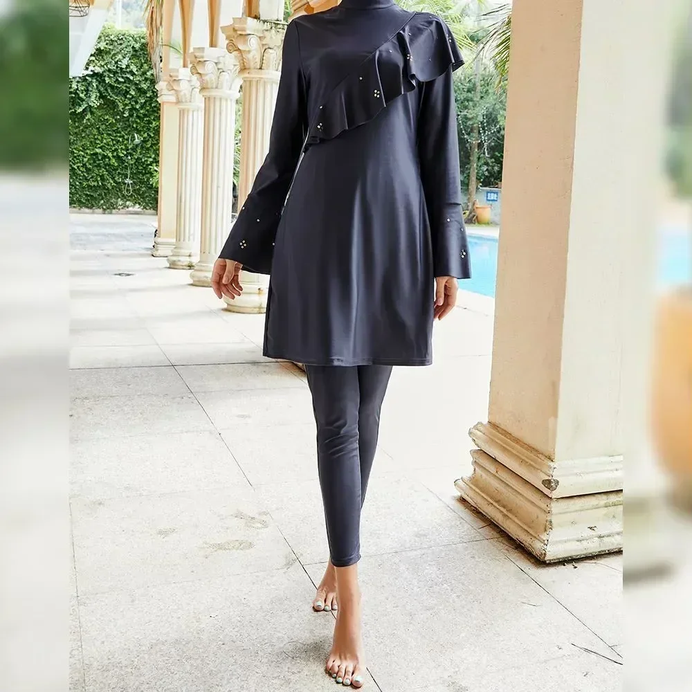 

2025 Burkini Muslim Swimwear 3 Piece Swimsuit Modest Women Hijab Islamic Women Full Cover Swimsuit Long Sleeve Bathing Swim Wear