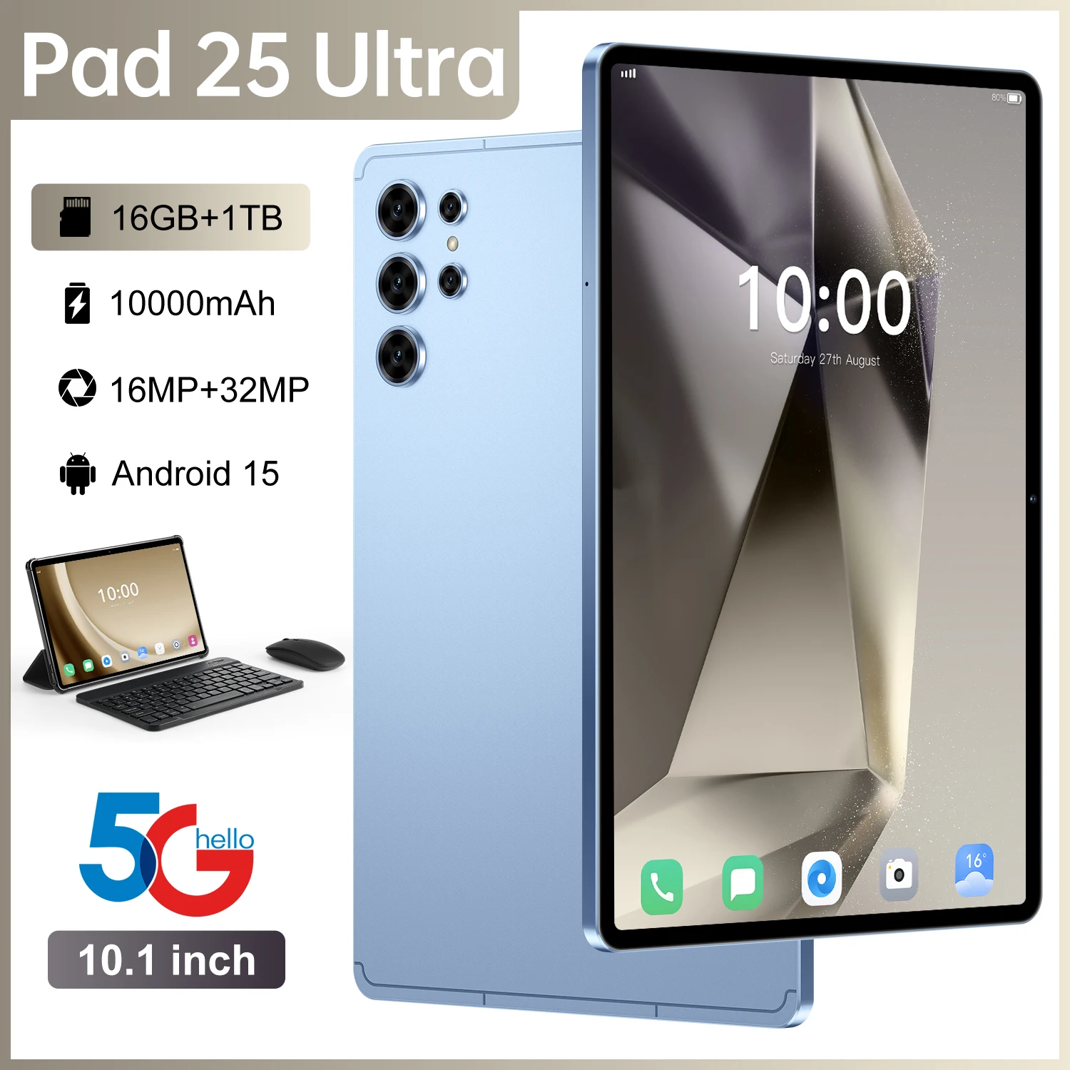 لوحة أصلية 25 Ultra 2025 تابلت جديد سنابدراجون 8 Gen3 10.1 بوصة أندرويد 15 16 جيجابايت + 1 تيرا بايت 10000 مللي أمبير 5G بطاقة مزدوجة واي فاي لتحديد المواقع #1