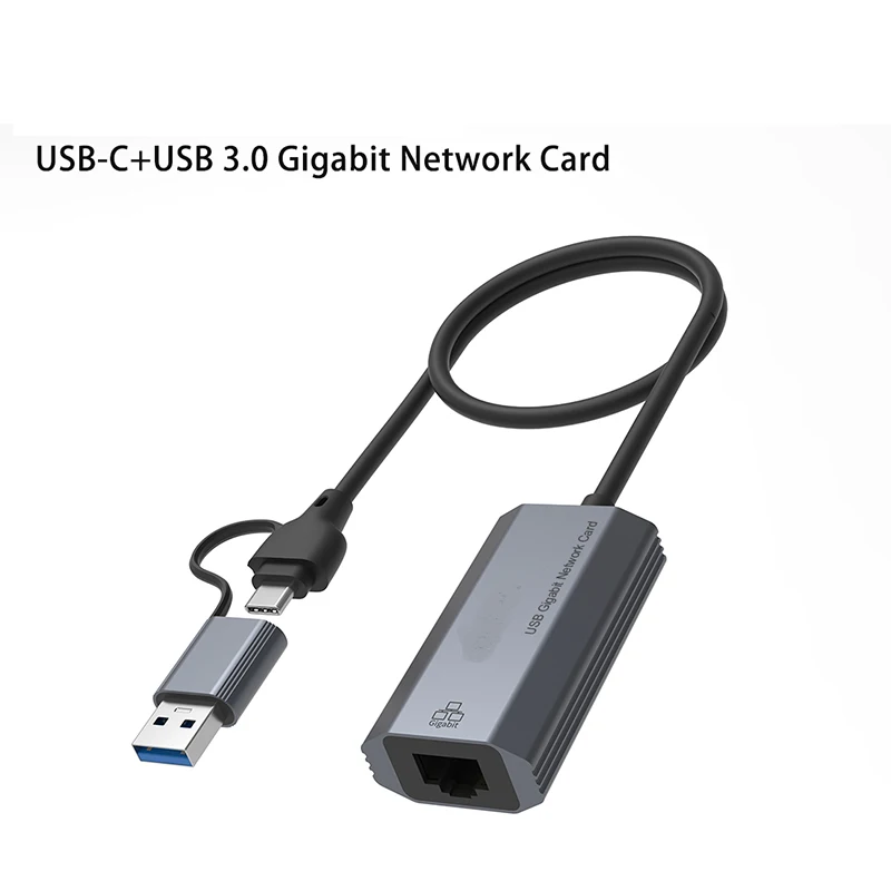 10/100/1000mbps USB Gigabit Network Card USB-C cable RJ-45 LAN Adapter Fast Ethernet game network adapter USB-C+USB3.0 lan card