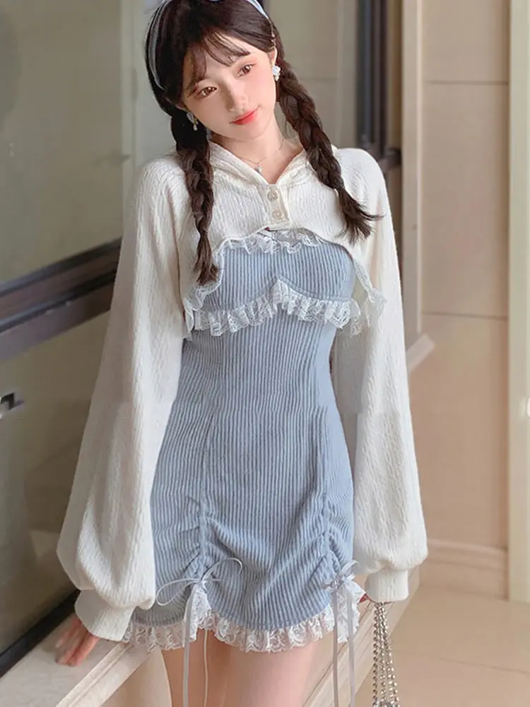 Lolita Dress Women Lace Japanese Sweet Bow Mini Dresses Pink Kawaii Party Female Blue Princess Korean Fashion Dressees Vestidos