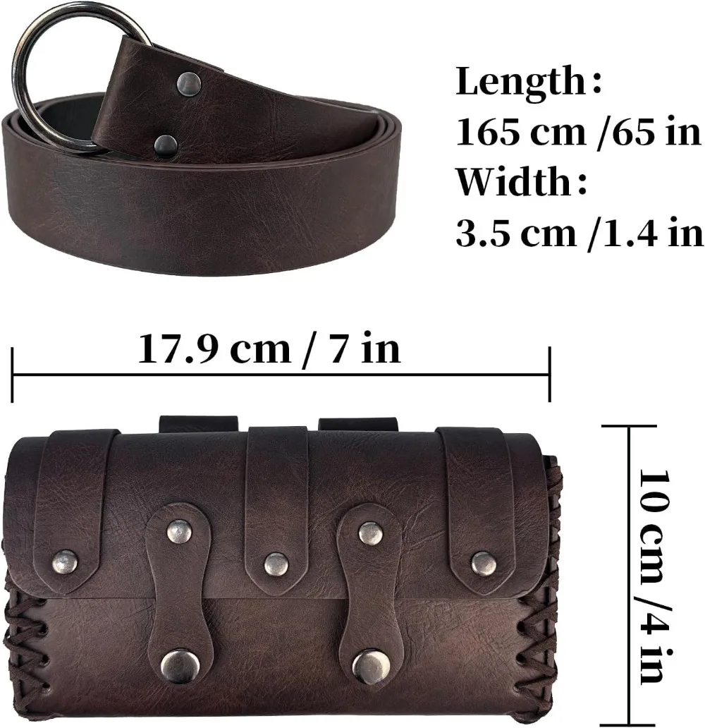 Ceinture rétro Viking Knight en cuir synthétique PU, imprimé Copaly, sac de taille de changement, ensemble de ceintures de déguisement d'halloween, accessoire