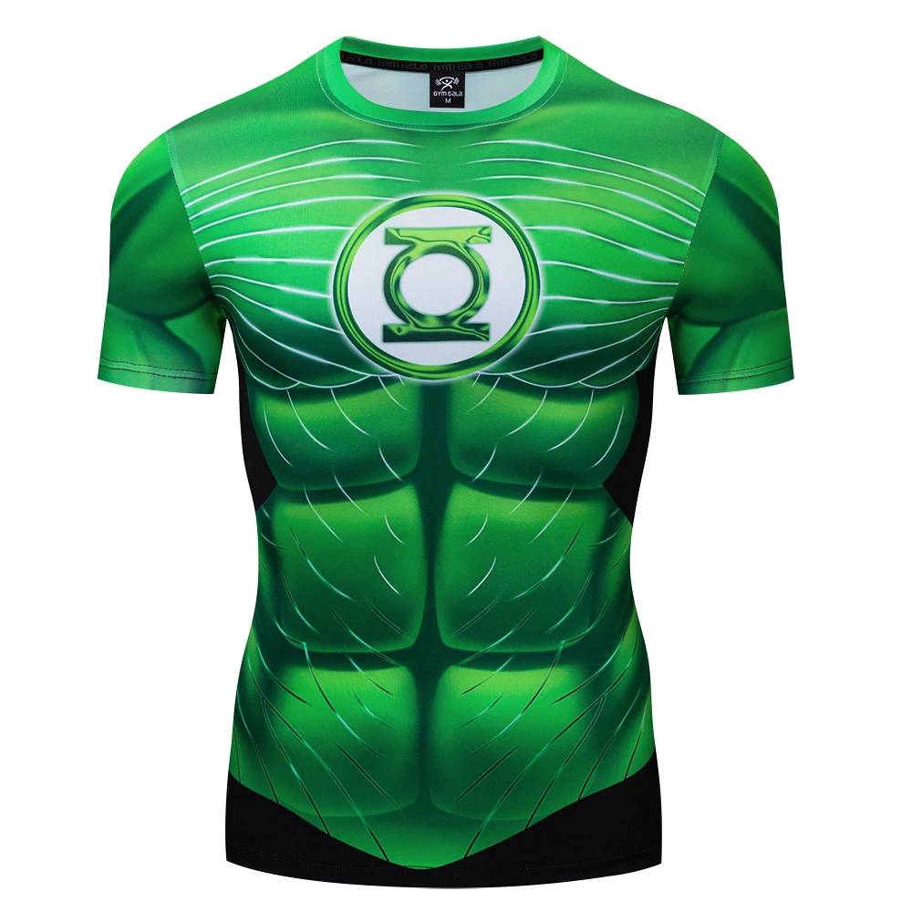 Men Green Hero T shirt Gym Fitness Jogging Sports Shirt Compression T Shirts Tight Sport Top Men Running Training Children Tees