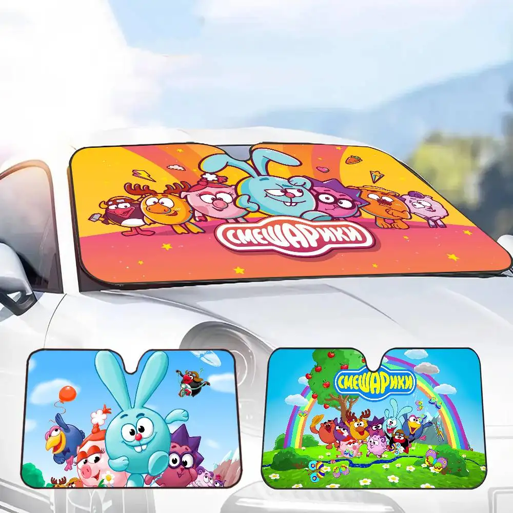 Russian Animation S-Smeshariki Foldable Front Windshield Sunshade 70x130cm Anime Cartoon Foils Car Sun Visor Sun Shade Protect