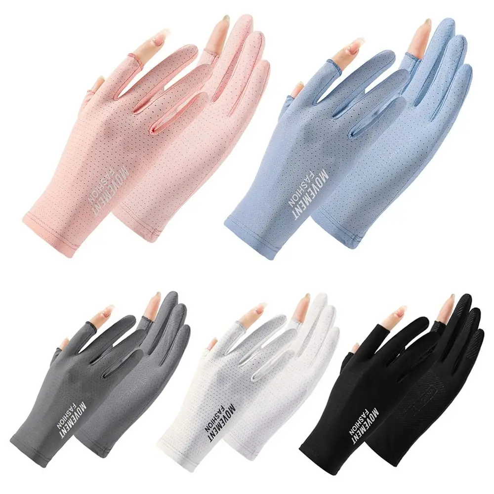 Thin Sunscreen Gloves Fashion Ice Silk Slip Resistant Sun Protection Gloves Elastic Anti-UV Mittens Summer Spring