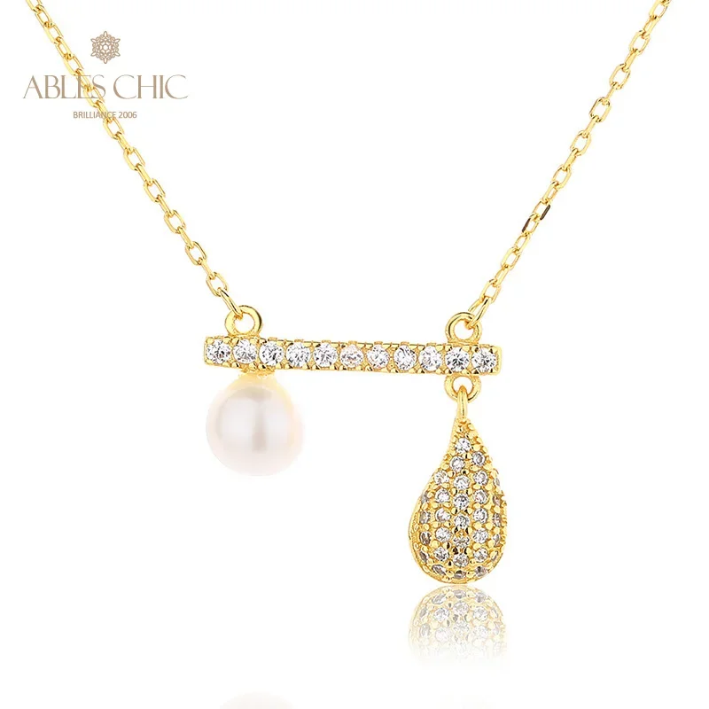 AC 5A Freshwater Pearls 6-6.5mm and CZ Paved Charms  Solid 925 Silver Pendant Necklace PN1005