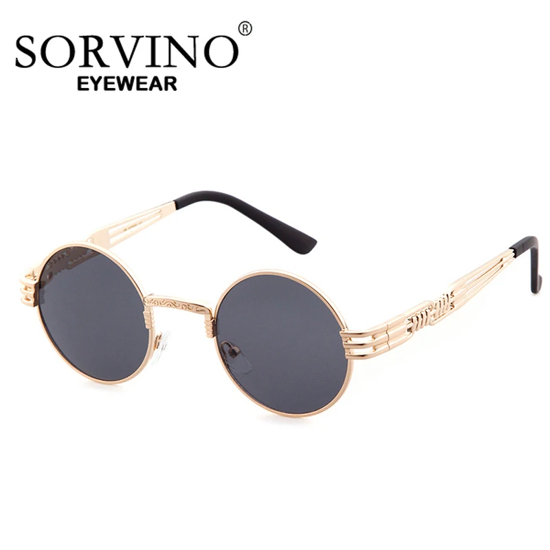 

SORVINO Steampunk Sunglasses Men Women Vintage Metal Round Sun Glasses Brand Designer Fashion Goggle Mirror Eyegalsses UV400