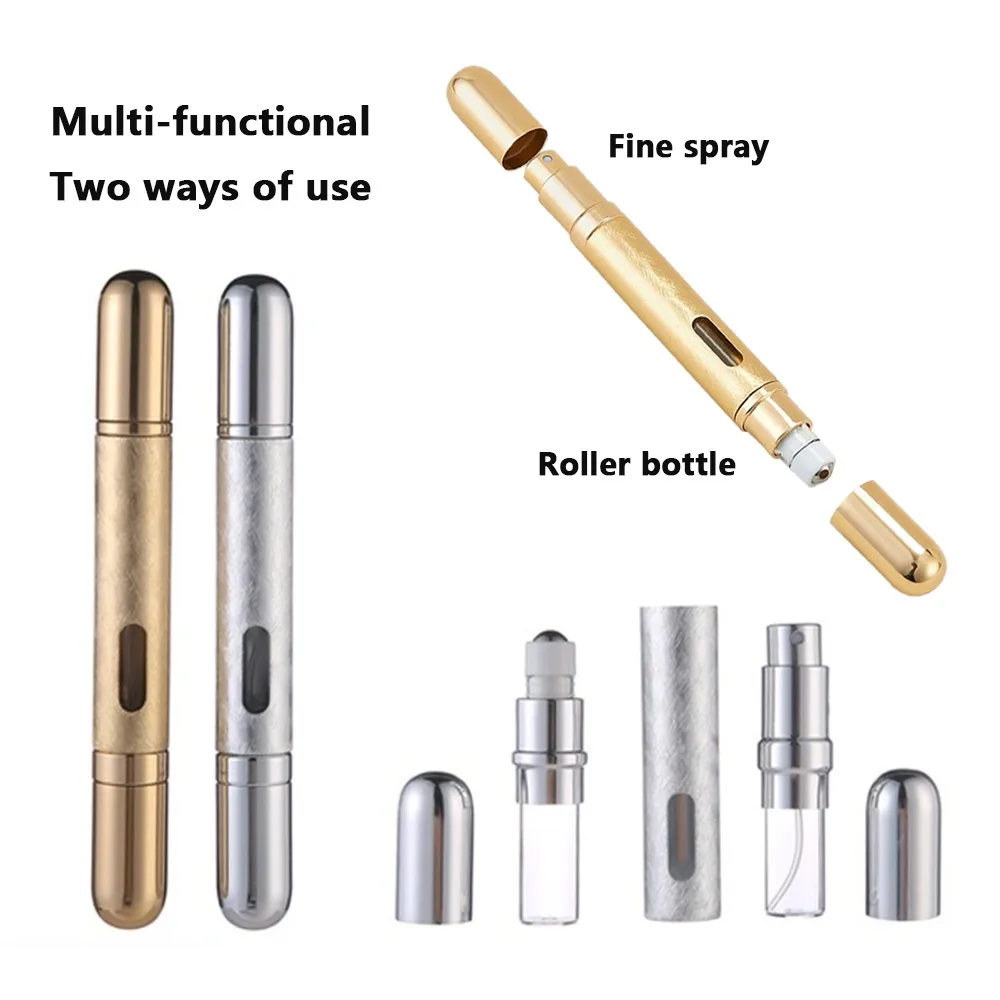 Nouvel atomiseur de parfum rechargeable 2 en 1 de 12 ml, double usage, vaporisateur à fine brume et flacon roll-on pour huiles essentielles, cosmétique de voyage portable