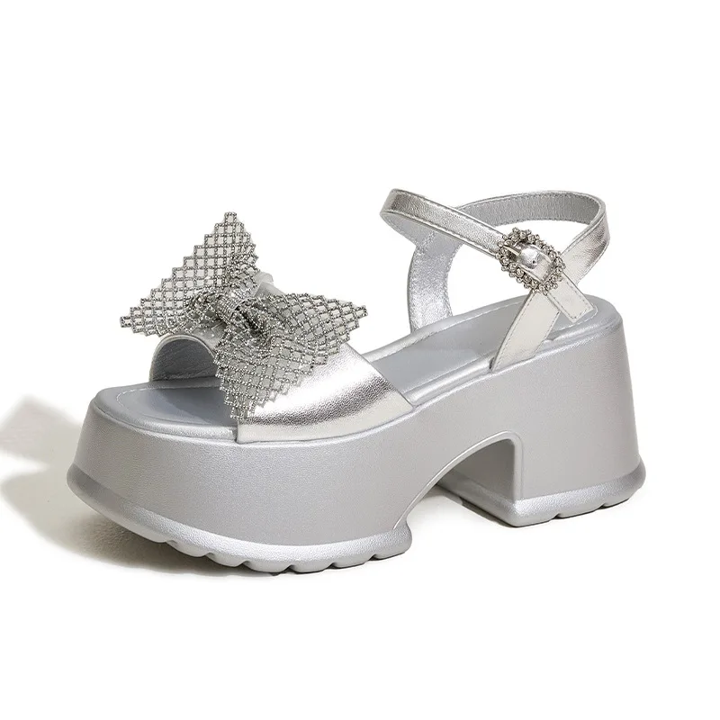 

8.5CM Microfiber Leather Breathable New Summer High Brand Heels Women Buckle Platform Wedge Sandals Shoes Peep Toe Flats Sneaker