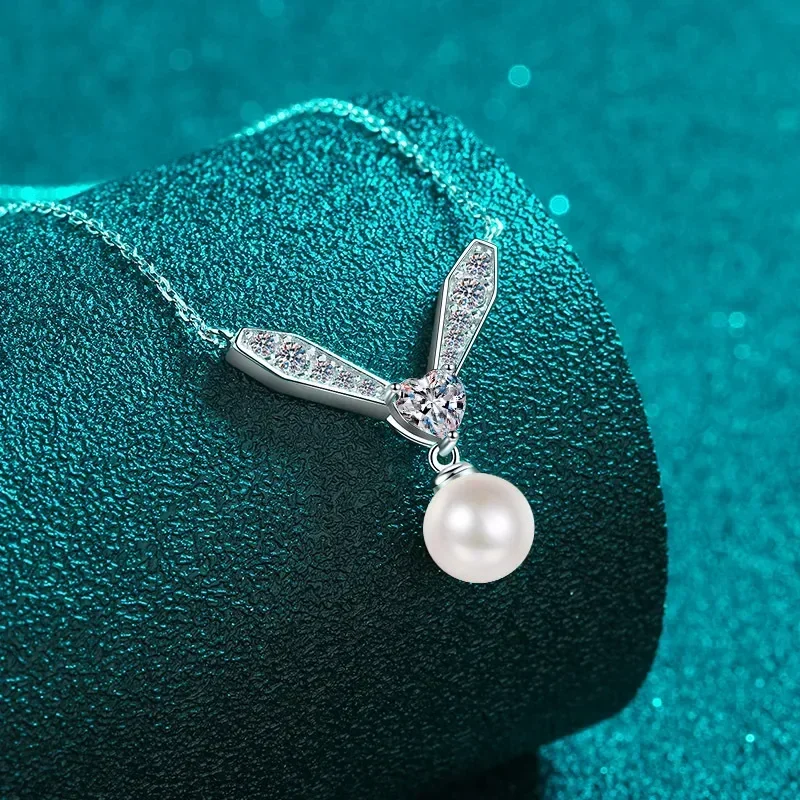 

High-end Freshwater 8mm Pearl Diamond Platinum Necklace for Women, Temperament 77point Moissanite Pt950 Clavicle Chain Paty Gift