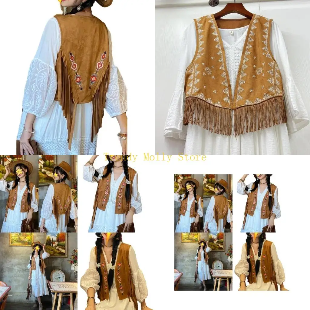 

N5KB Women Sleeveless Fringe Jackets Outwear Summer Open Front Cardigan Streetwear