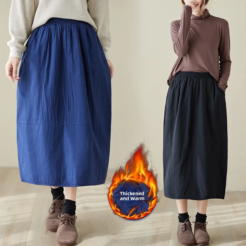 

Зимняя винтажная длинная хлопковая юбка женская свободного кроя, универсальная, с цветочным принтом, фасона «фонарик», А-силуэт, на резинке