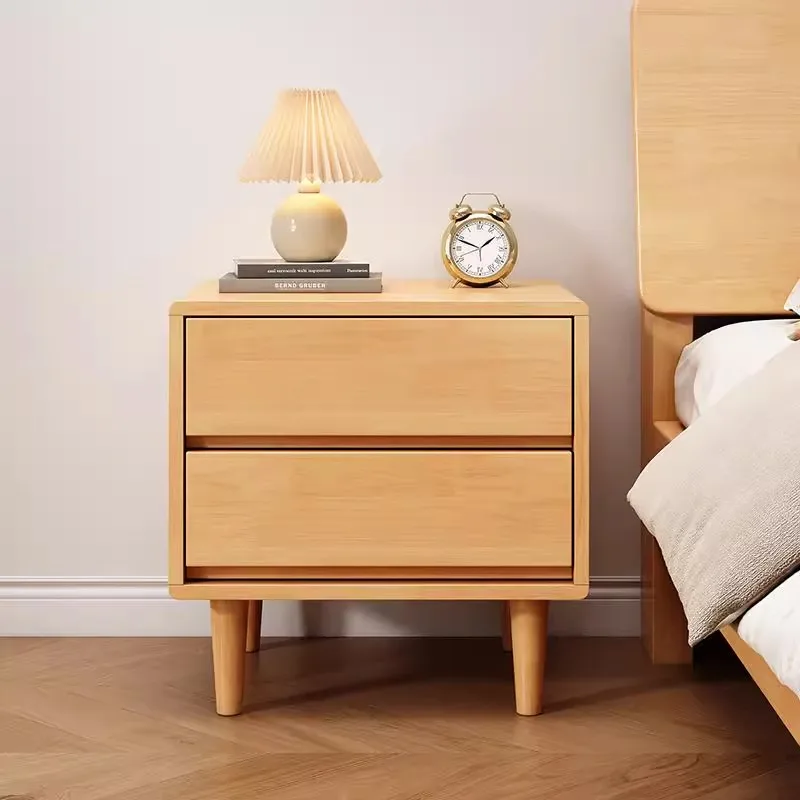 

All solid wood Japanese bedside table, simple modern bedroom household small rubber wood double pumping bedside simple storage c