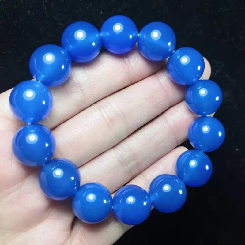 Factory Goods Selection Aquamarine Chalcedony 14-16mm Ice Fashion Blue Agate Bracelet Wholesale