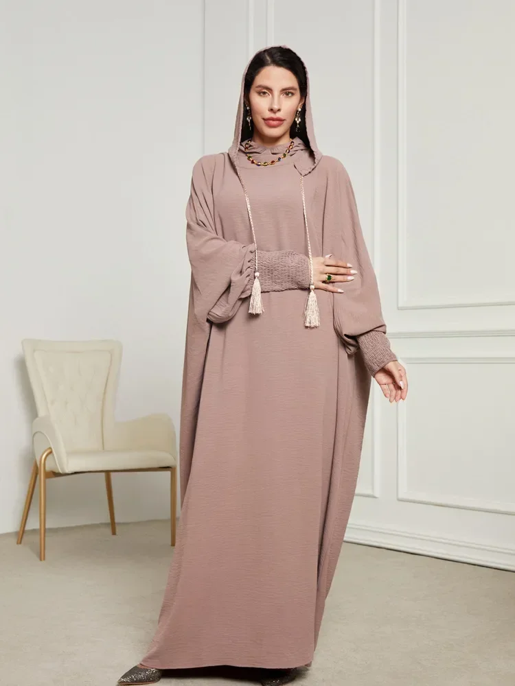 Robe musulmane à capuche pour femmes, Jalabiya Abaya, ficelle, robes de soirée de prière éducative, Ramadan, caftan, Dubaï, robe longue arabe, Eid, 2025