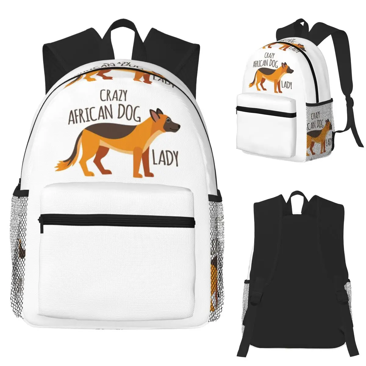 

Crazy African Dog Lady Student Backpack School Bag Hiking Travel Daypack for Boys Girls Fashion Bookbag Shoulder Bags