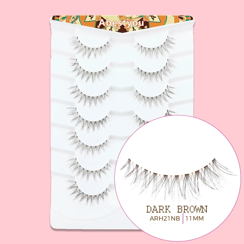 Abestyou 7pair Short Invisible Clear Band Dark Brown Eyelash Clusters Faux Cils Court Naturel Marron Blond Cat Eye Lash Strips