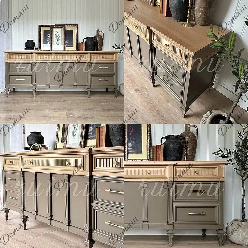 French Contrast Color TV Stand for Living Room Vintage Storage Cabinet Sideboard Entryway Console Table