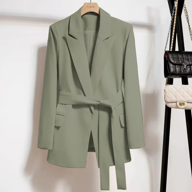 Women's Faion  Jaets Suits Coats Straight Cut Slim Fit Long Sve mid Length with Belt Pure Color Spring 2025