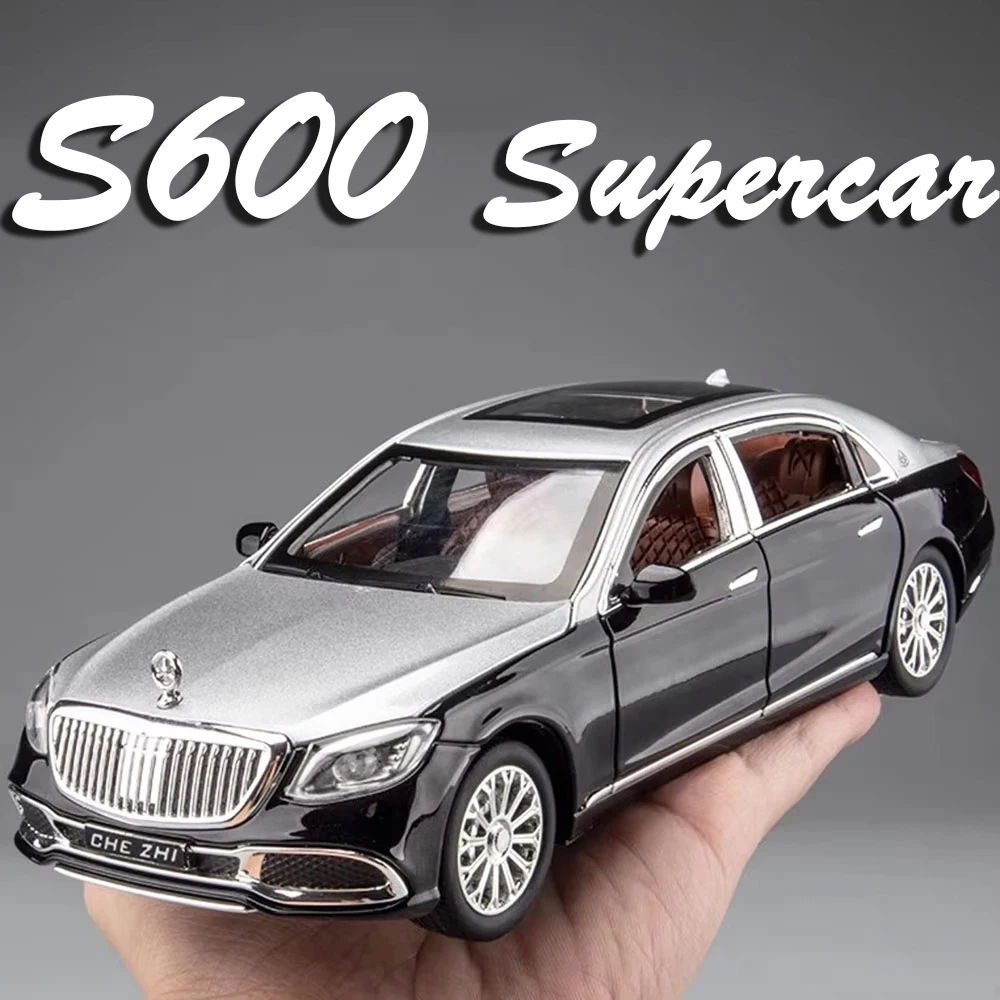 1:24 GLS600ミニチュアモデルカーおもちゃ合金ダイキャストサウンドライト6ドア開閉プルバックオーナメント車両モデル男の子向けギフト