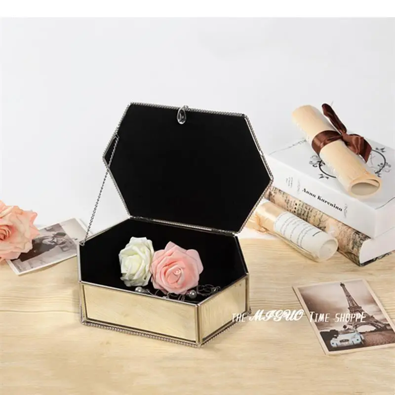 

Hexagonal Jewelry Box Glass Storage Organizer Cosmetic Boxes Decorative Display Stand Tray