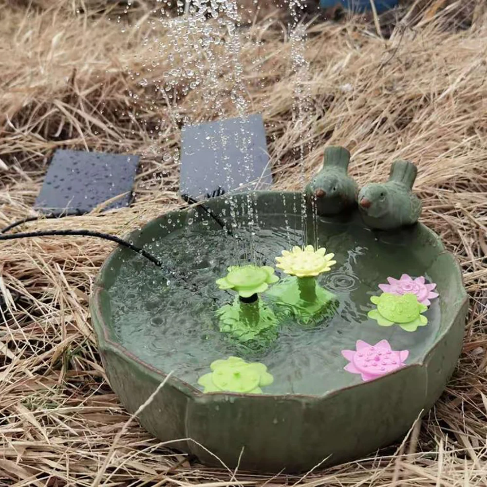 Solar Fountain Set 1.4w/1.8w Floating Water Fountain Pump With Multiple Petal Nozzles For Bird Bath Pond Pool Fish Bowl Garden