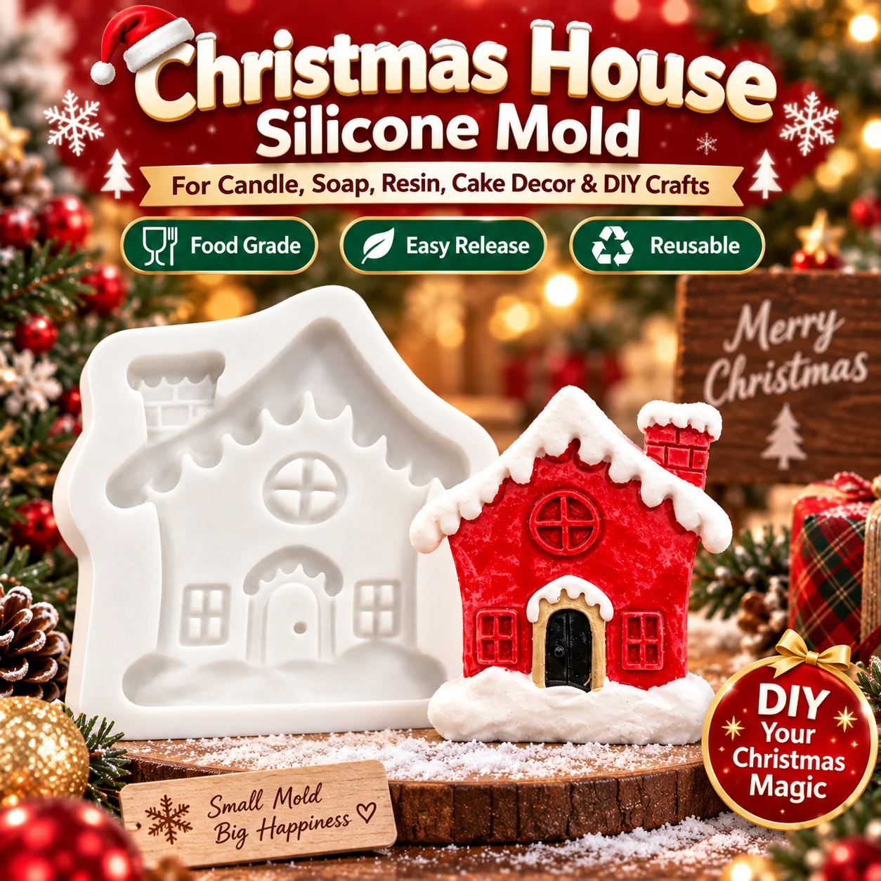Candle Mold Silicone - Christmas House Silicone Mold Food Grade