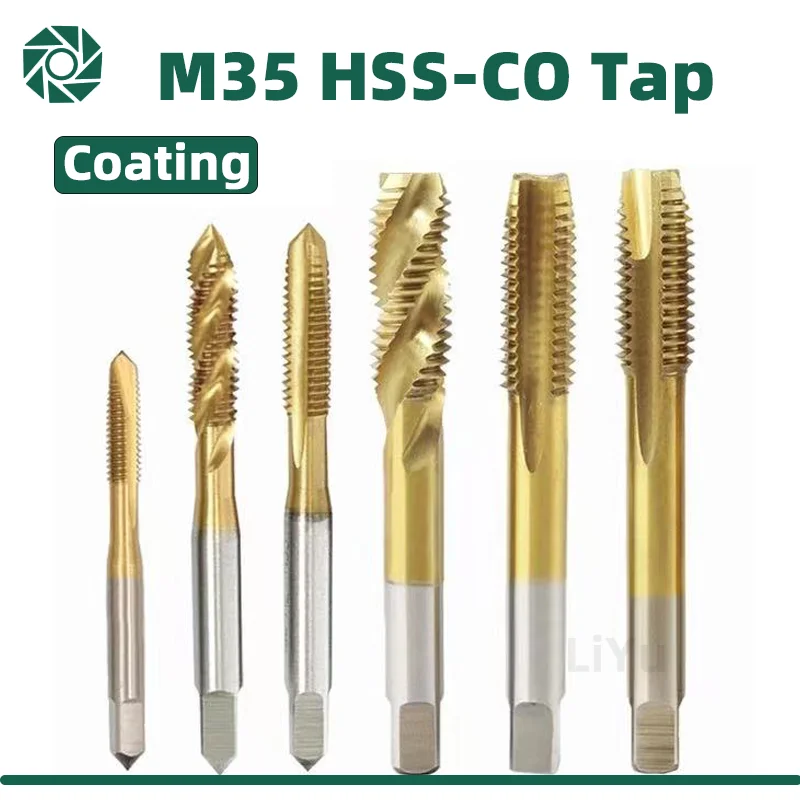 Metric M35 HSS Cobalt Tap Titanium Plated Straight/Spiral Flute Machine Thread For Metal M2 M2.5 M3 M4 M5 M6 M8 M10 M12 M14 M16