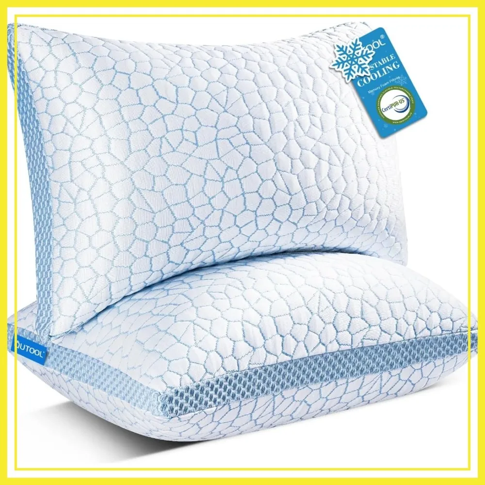 

Enhanced Cooling Shredded Memory Foam Pillows Queen Set of 2 for Hot Sleepers, Adjustable Support for Side Back Stomach Sleepers