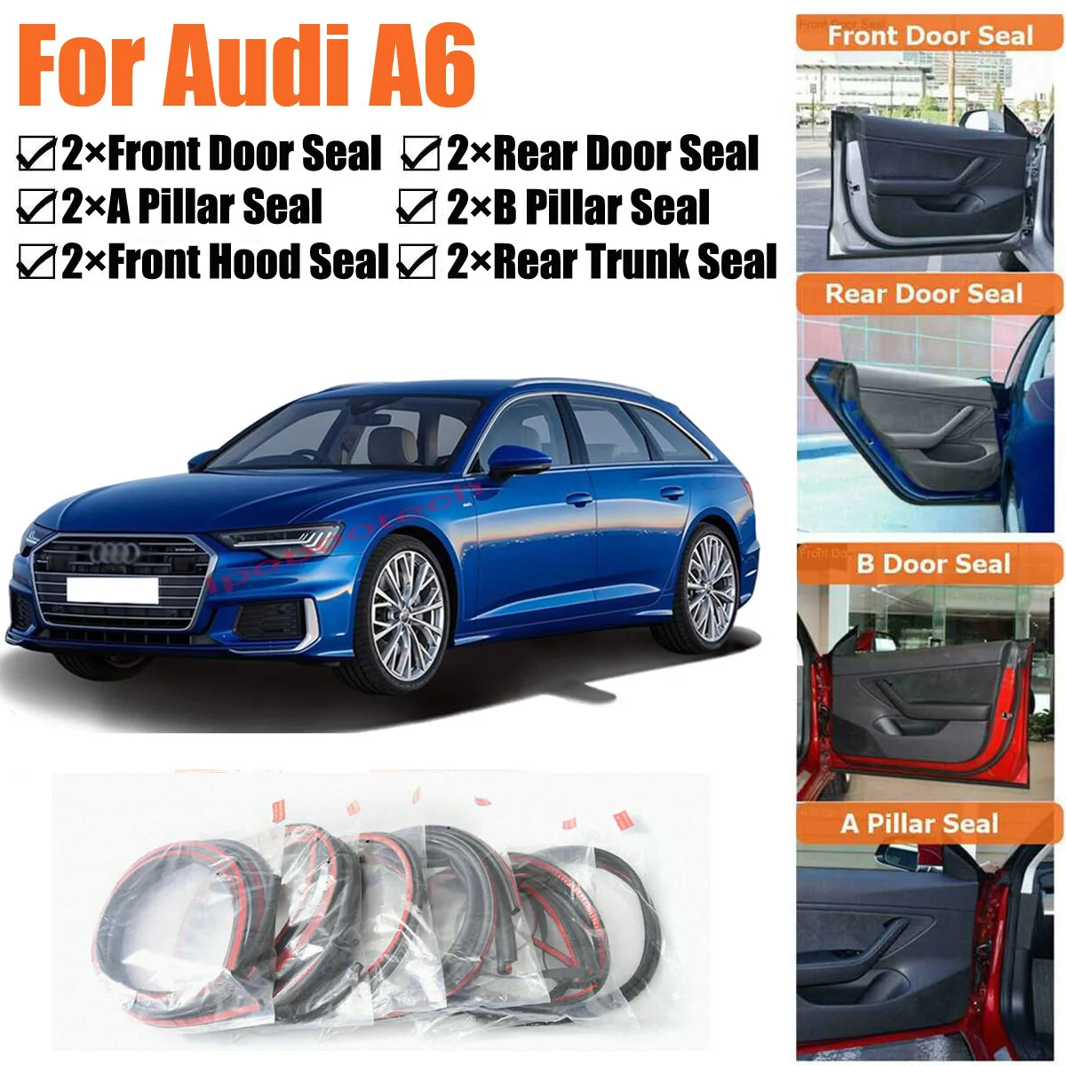 Brand New Car Door Seal Kit Soundproof Rubber Weather Draft Seal Strip Wind Noise Reduction  Fit For Audi A6