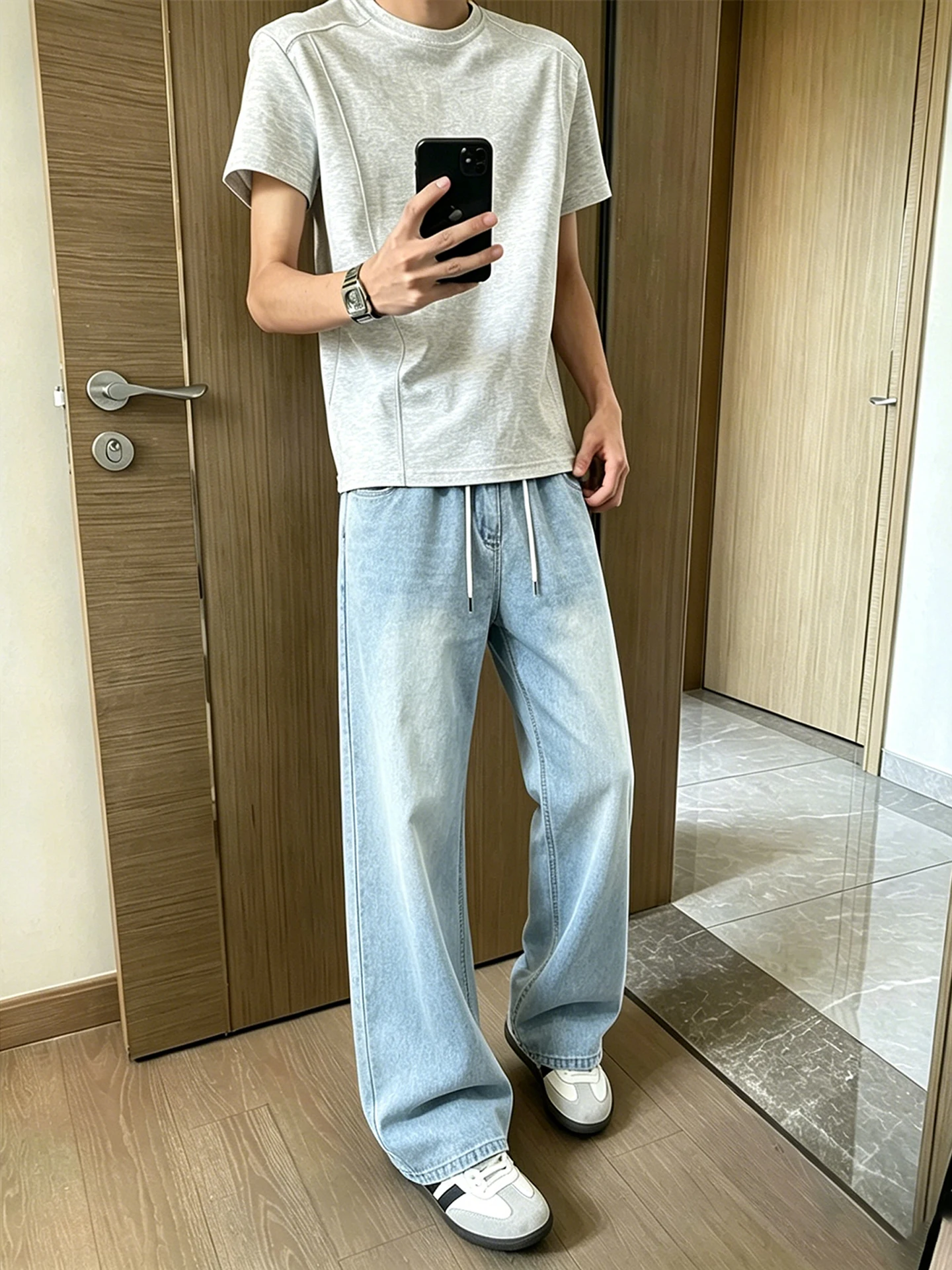 

Light Blue Ice Silk Men's Jeans Summer Thin Straight Leg Loose Wide Leg Pants Casual Breathable Comfortable Straight Cut Trou...