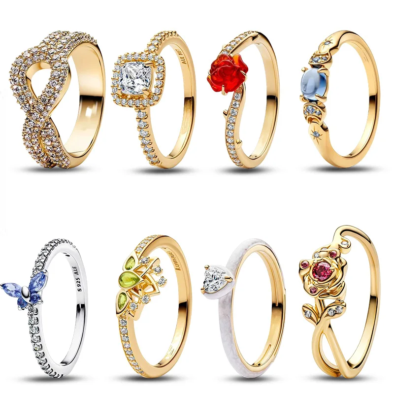 خاتم ساحر من الفضة الإسترليني عيار 925 أصلي جديد الأكثر مبيعًا على شكل فيونكة من الزركون الوردي، هدية مجوهرات عصرية للنساء