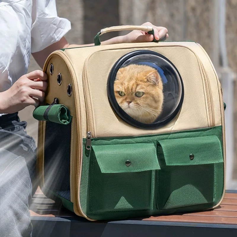 

Pet backpack with double straps, portable large - capacity pet hand - carried backpack with cat space capsule