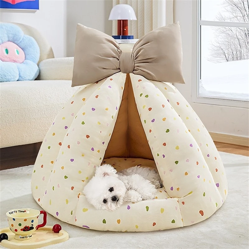 

Полузакрытая плюшевая кровать-домик для домашних животных, уютное теплое спальное гнездо для маленьких собак и кошек, безопасный успокаивающий домашний декор, осенне-зимний подарок