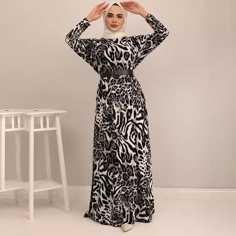 Muslim Modest Abaya Leopard Print Dress Abayas For Women African Dresses Turkey Dresses Arabic Kaftan Dubai Kaftans Islamic