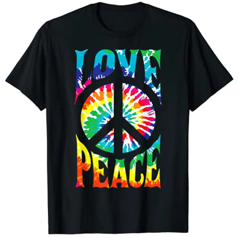 Peace Sign Love 60S 70S Tie Dye Hippie Costume T-Shirt Graphic Tee Shirts for Women