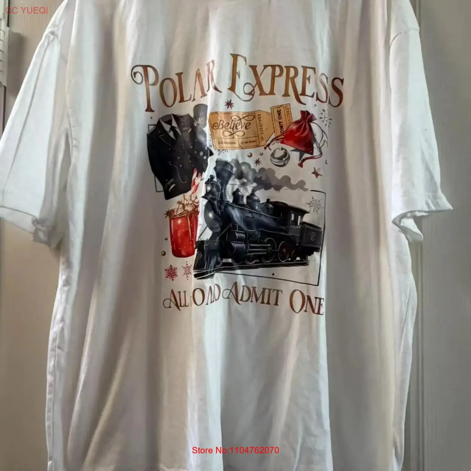 Polar Express Christmas T Shirt All Aboard Admit One Train Believe S 3XL long or short sleeves vintage Washed fashion Stylish