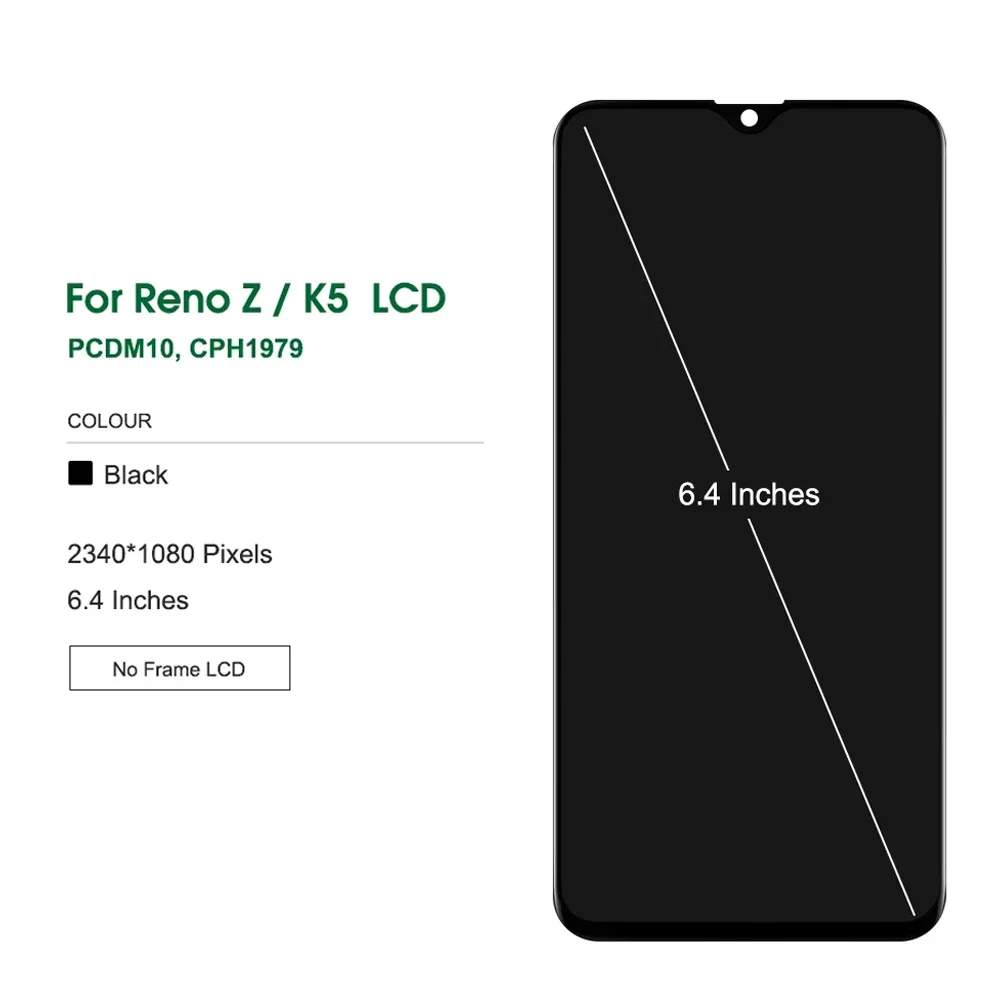 AMOLED For Oppo Reno Z LCD Display, Touch Screen Digitizer Assembly Replacement for renoZ PCDM10, CPH1979, with Frame