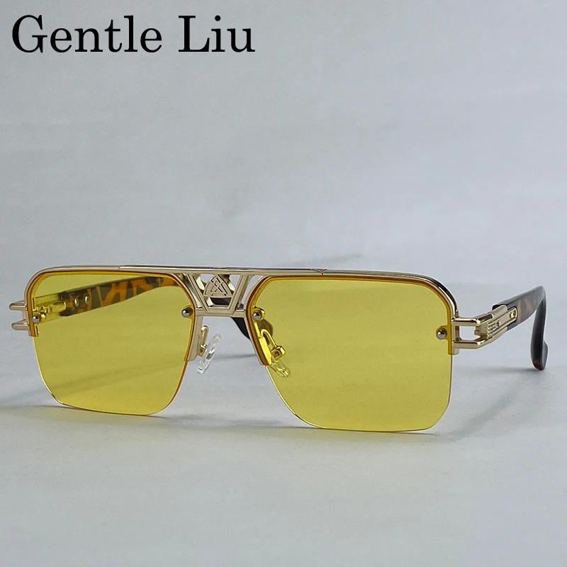 Oversized Square Punk Night Vision Sunglasses Men 2025 Luxury Metal Frame Steampunk Sunglass Double Beam Semi-Rimless Eyewear