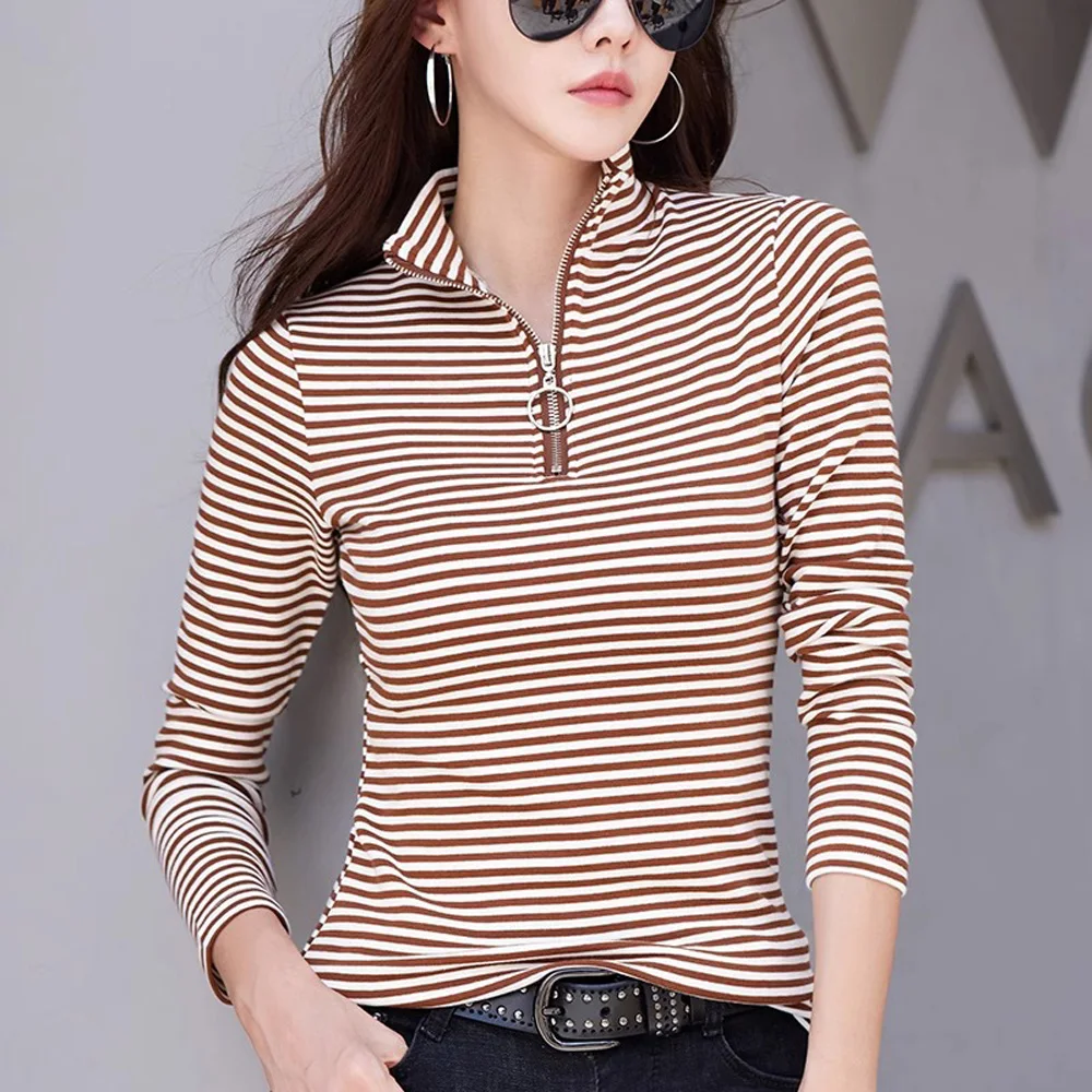 European Station Long sleeved T-shirt Women's Summer New High Quality Fashion Light Luxury Pure Cotton Stripe Large Casual Top