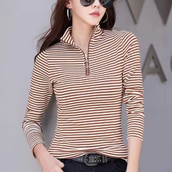 European Station Long sleeved T-shirt Women's Summer New High Quality Fashion Light Luxury Pure Cotton Stripe Large Casual Top